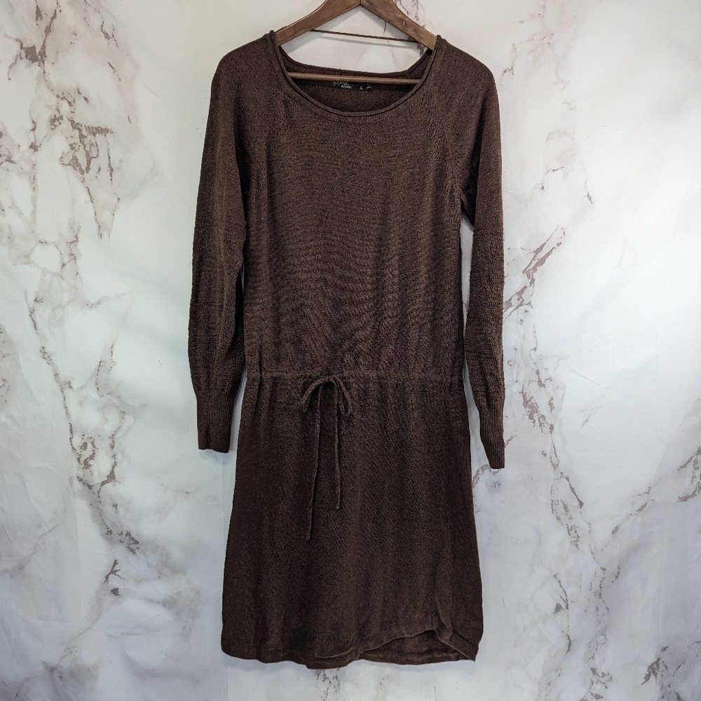 Prana Dress Womens Small Brown Sweater Organic Cotton Long Sleeve Leigh Tie Knee
